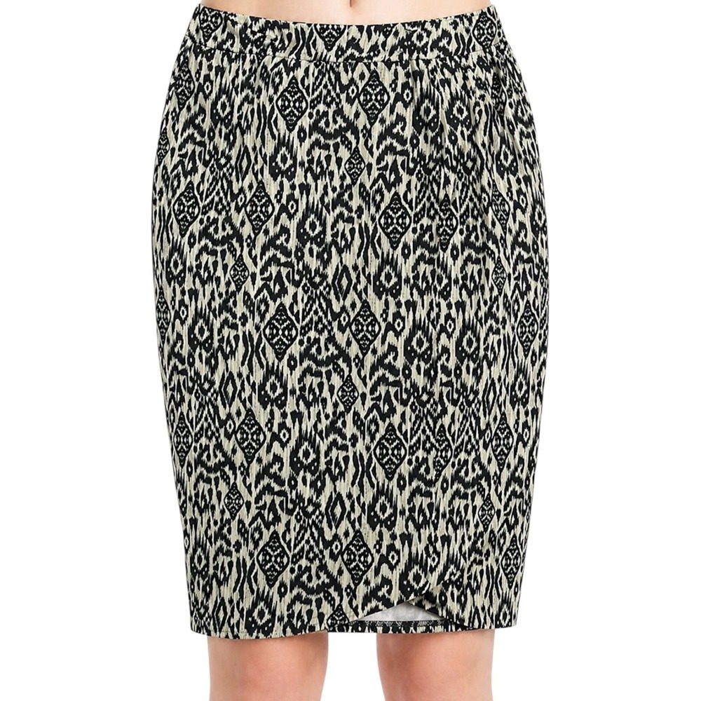 RipSkirt Hawaii Wrap Skirt XXL / 2XL Black Cream Ikat Print Pockets Length 3